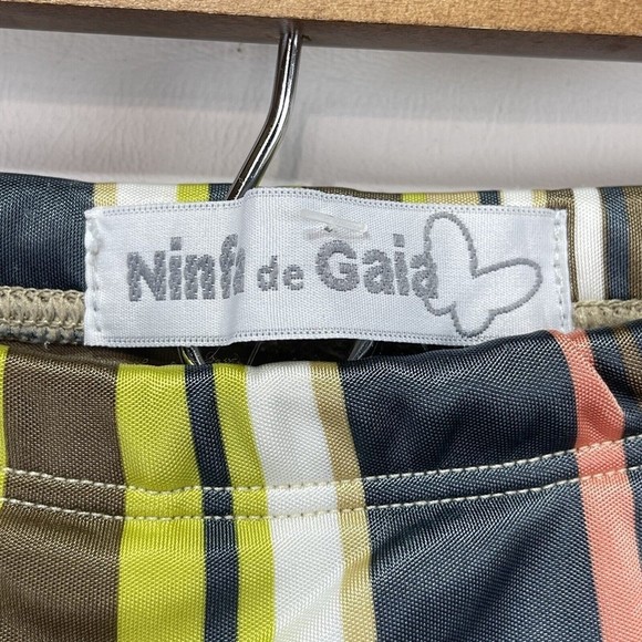 Women Shirred Side Skirted Leggings Sz One Size P Beige Stripes - Picture 6 of 10